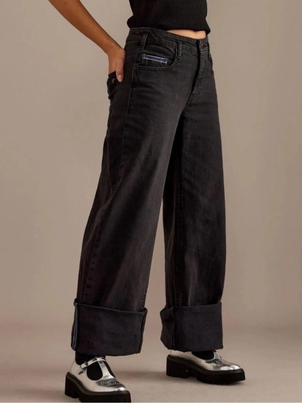 The Sport Cuff Mid-Rise Crop Wide-Leg Jeans by Pilcro